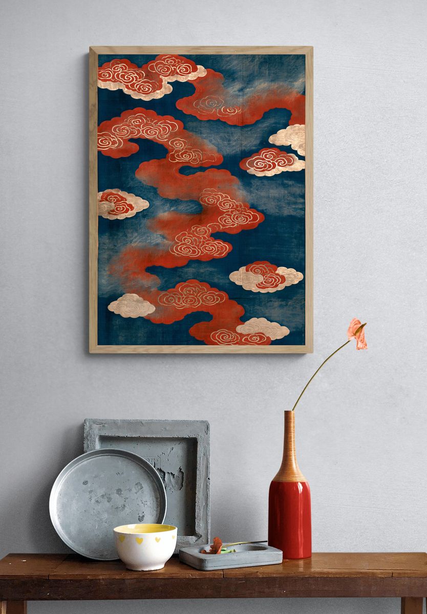Red Cloud Pattern Vintage Print. — room view 3