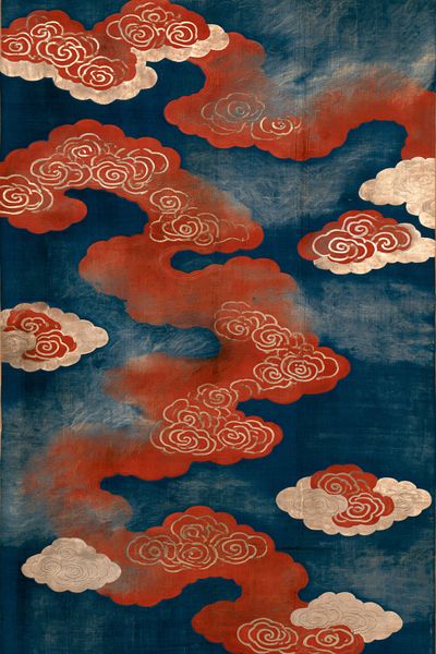 Red Cloud Pattern Vintage Print.