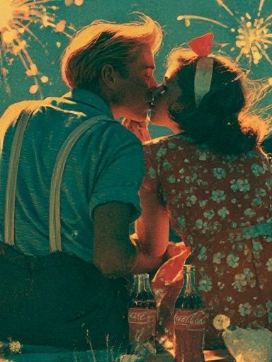 Fireworks Kiss Vintage Poster. poster — vintage art