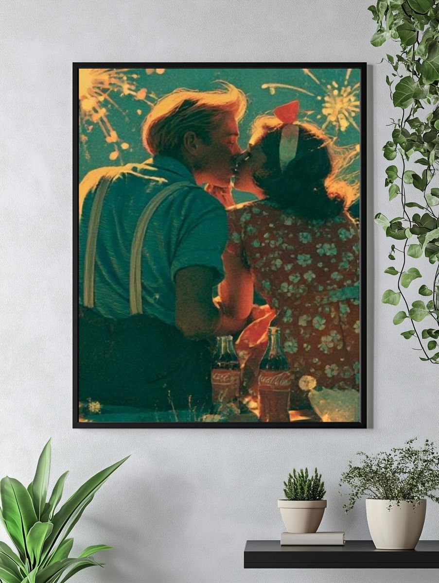 Fireworks Kiss Vintage Poster. — room view 4