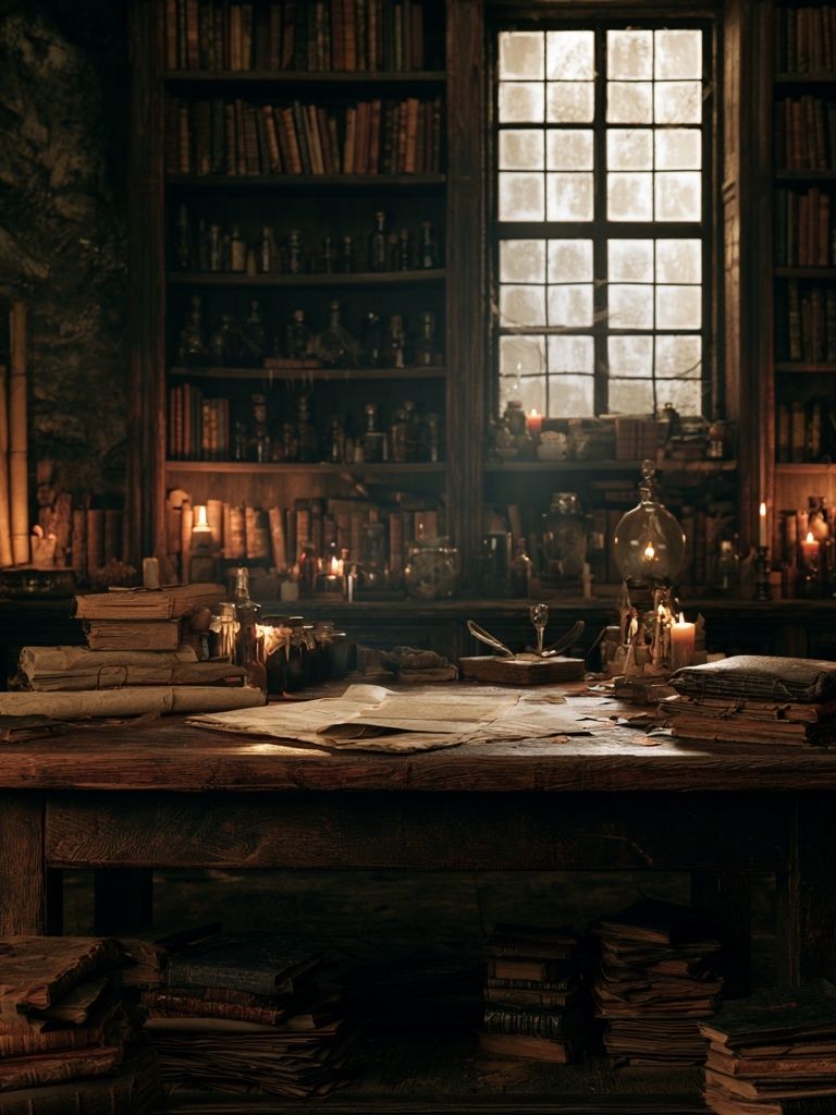 Candlelit Alchemist Library Poster. poster detail