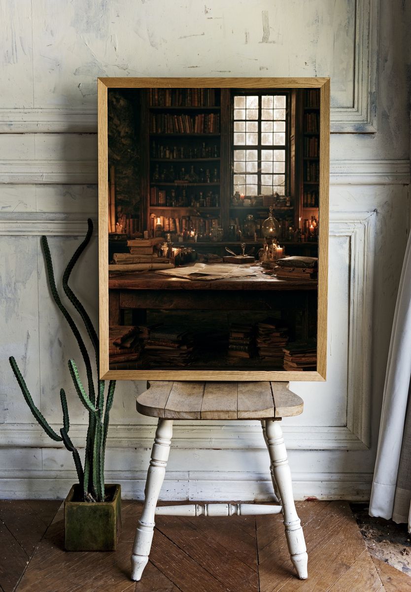 Candlelit Alchemist Library Poster. room preview