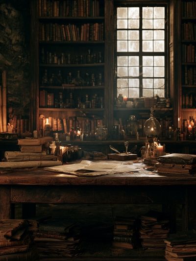 Candlelit Alchemist Library Poster.
