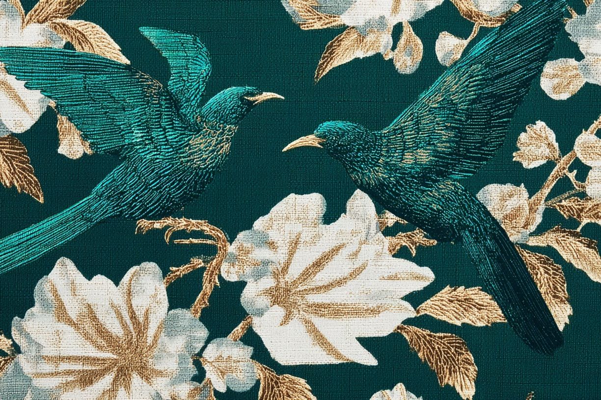 Emerald Birds and Florals Vintage Print. poster — vintage art