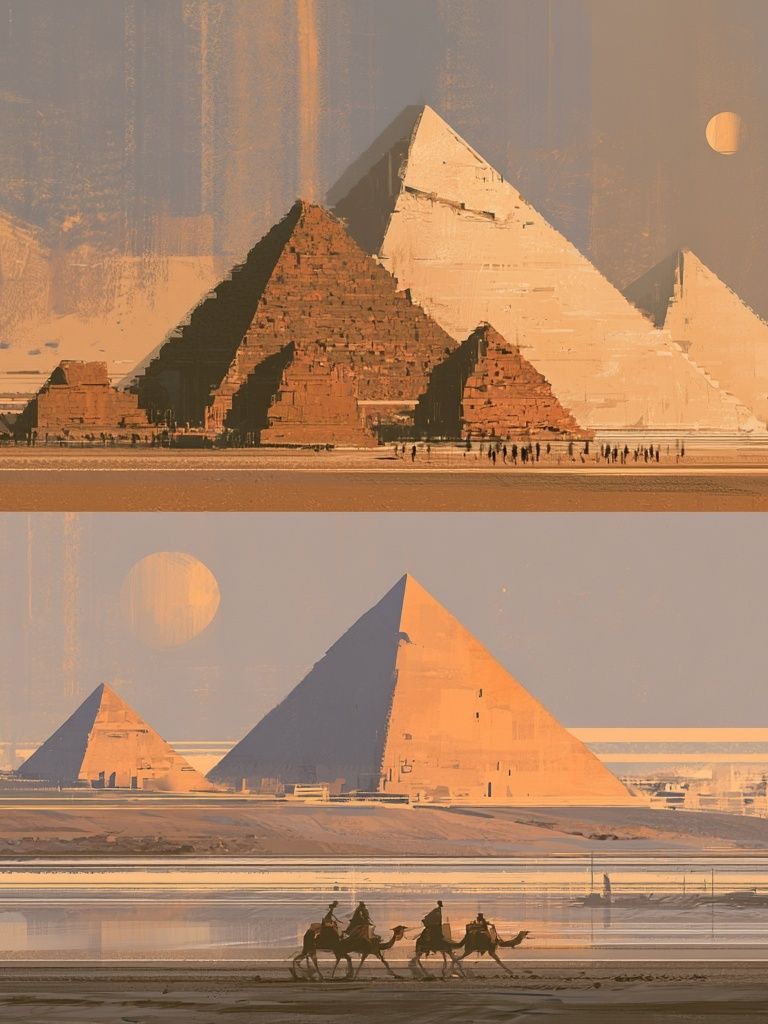 Pyramids at Sunset — Vintage Print. poster — vintage art