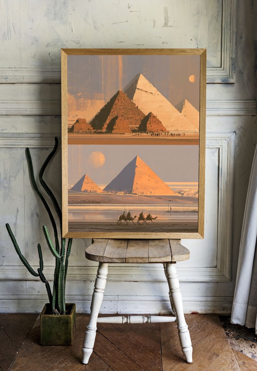 Pyramids at Sunset — Vintage Print. room preview