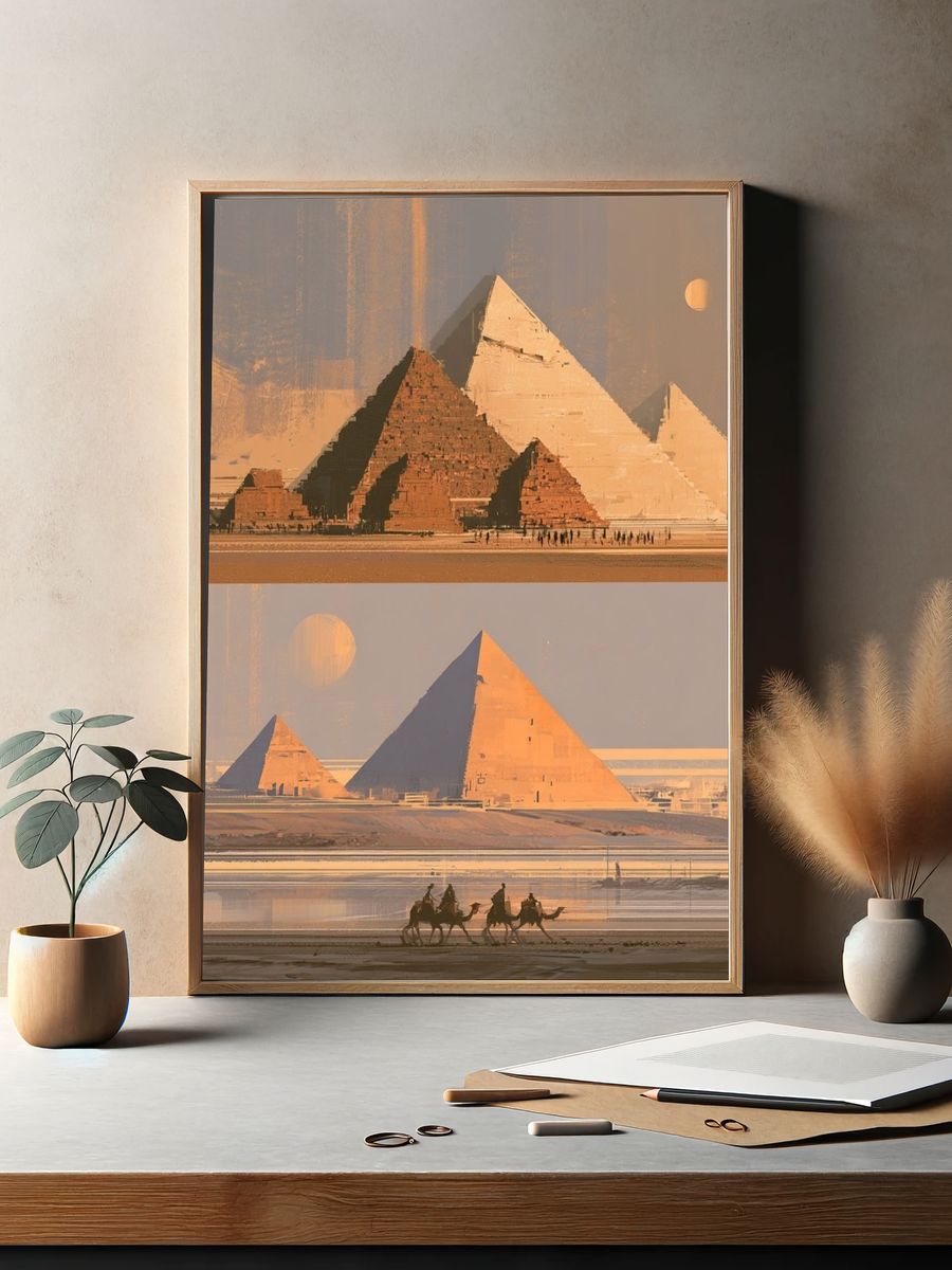 Pyramids at Sunset — Vintage Print. — room view 2