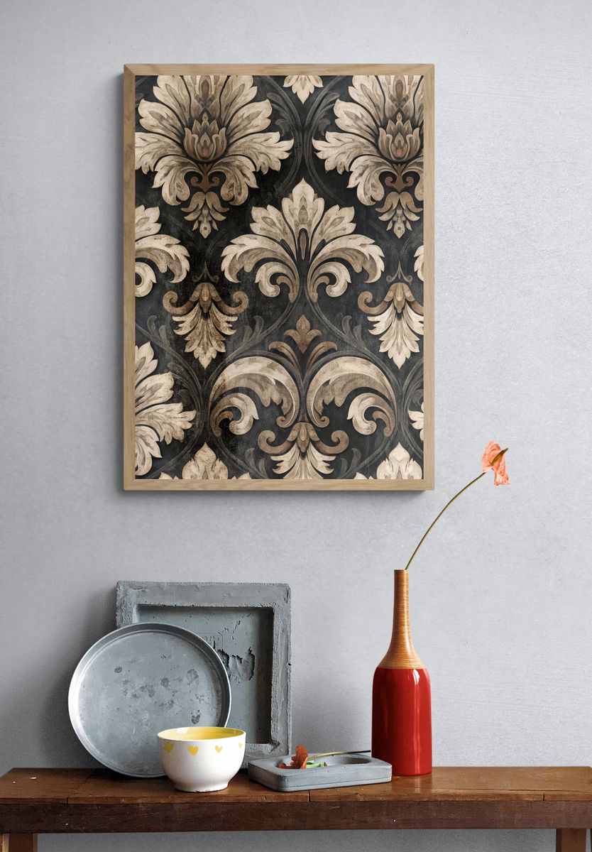 Ornate Damask Pattern Vintage Print. — room view 3