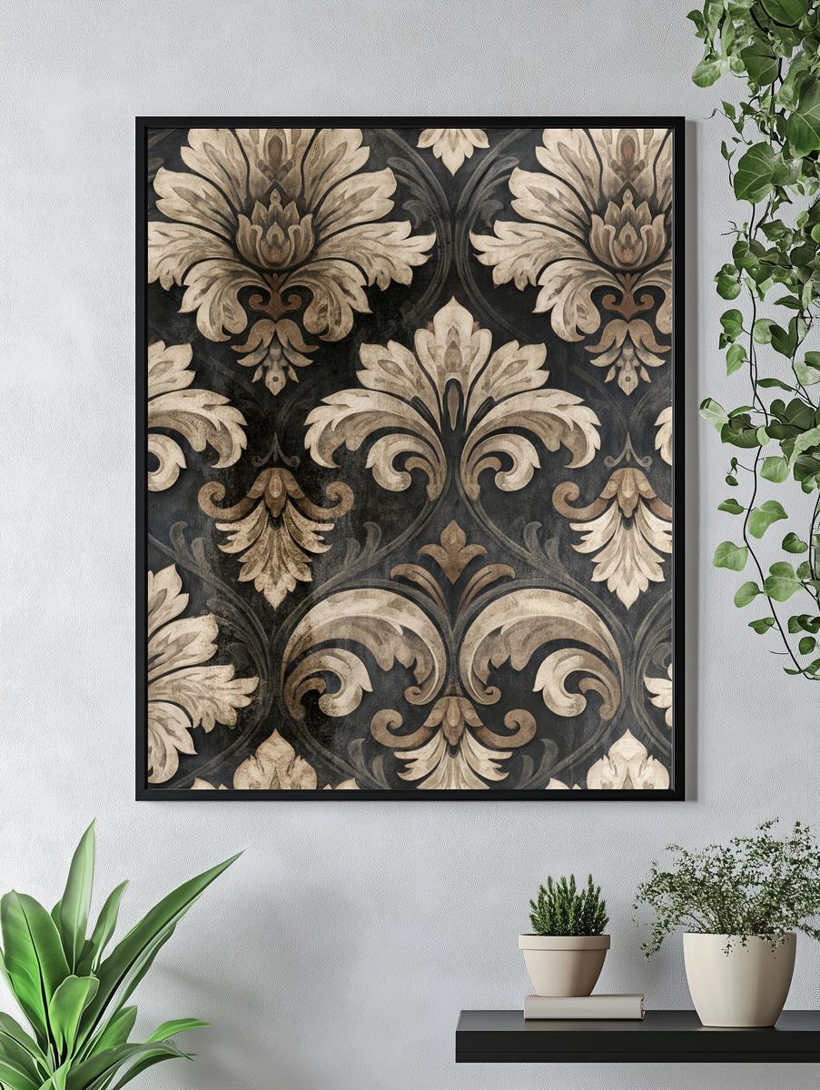 Ornate Damask Pattern Vintage Print. — room view 4