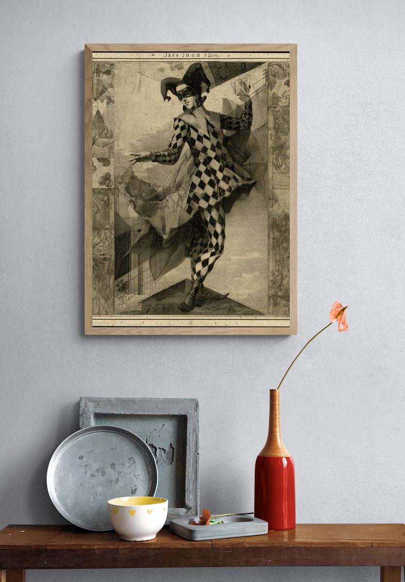 Harlequin Jester Vintage Print. — room view 3