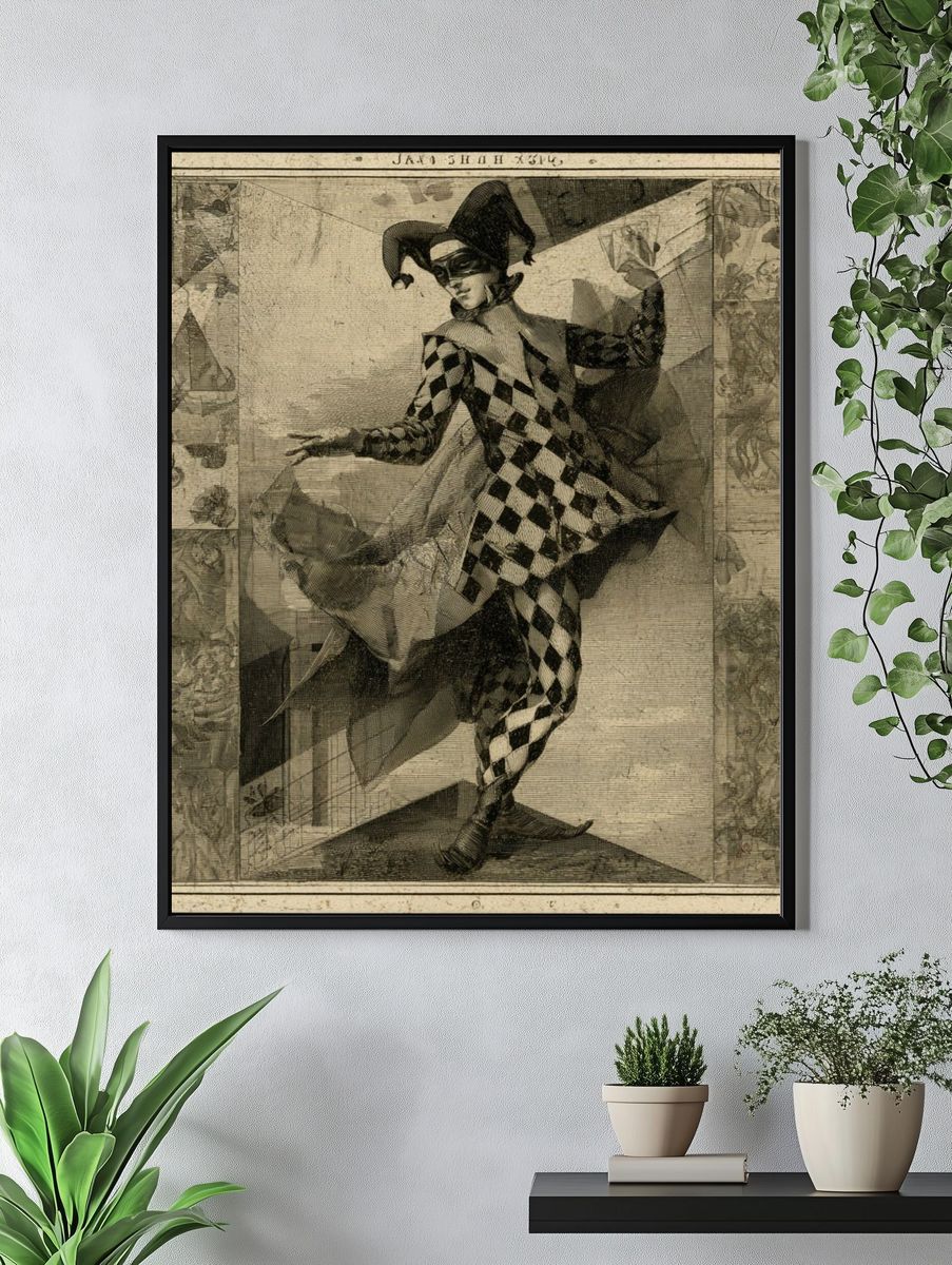 Harlequin Jester Vintage Print. — room view 4