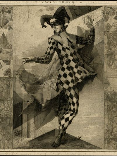 Harlequin Jester Vintage Print.
