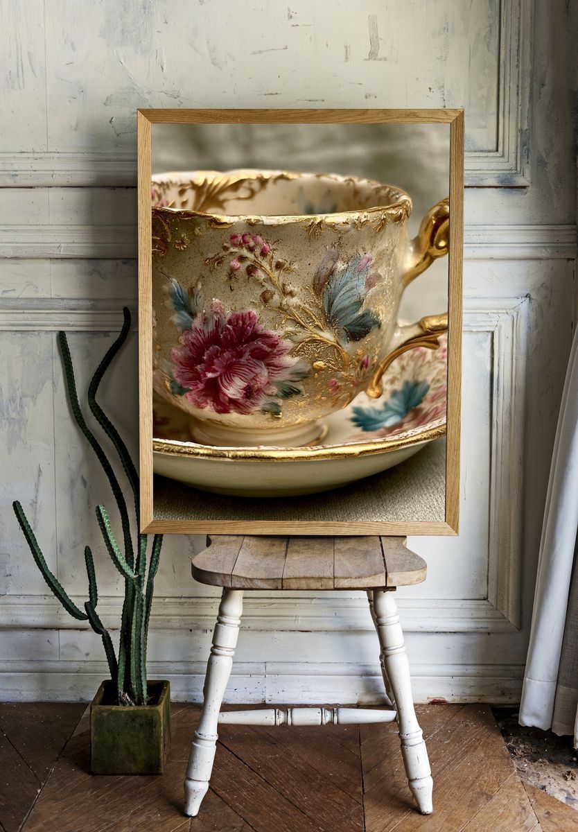 Vintage Floral Teacup Print. — room view 1