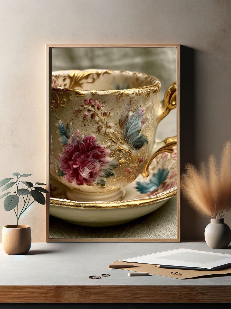 Vintage Floral Teacup Print. — room view 2