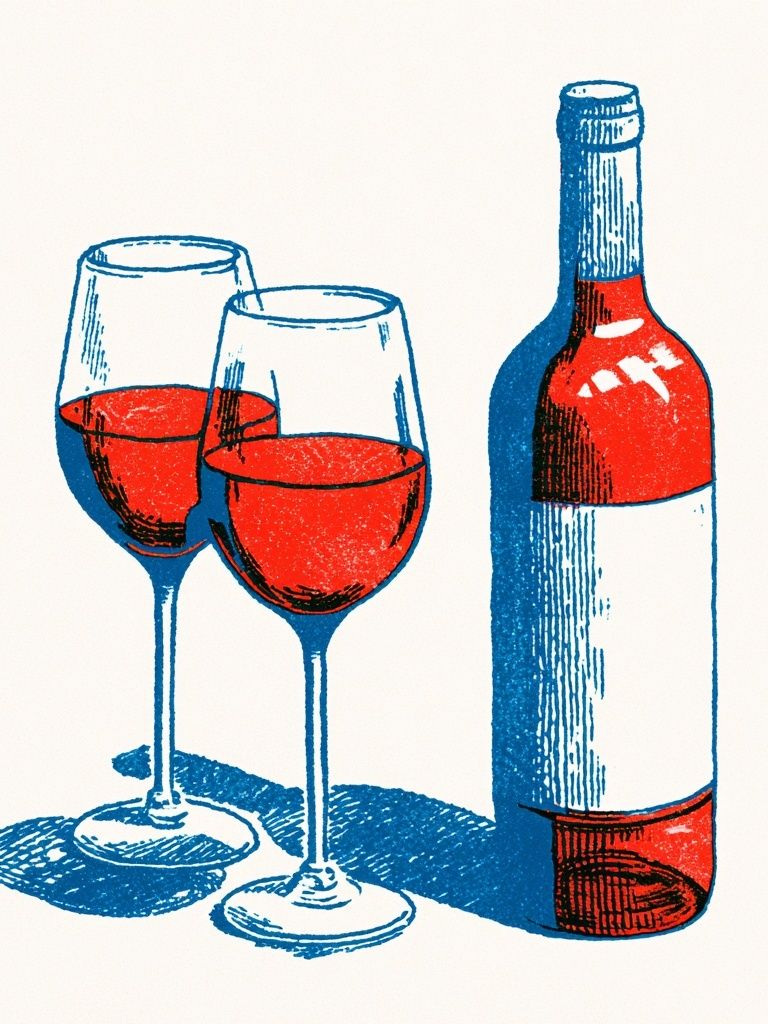 Wine Glasses and Bottle Vintage Print. poster detail