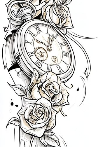 Vintage Clock and Roses Print. poster detail