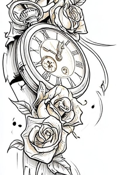 Vintage Clock and Roses Print.