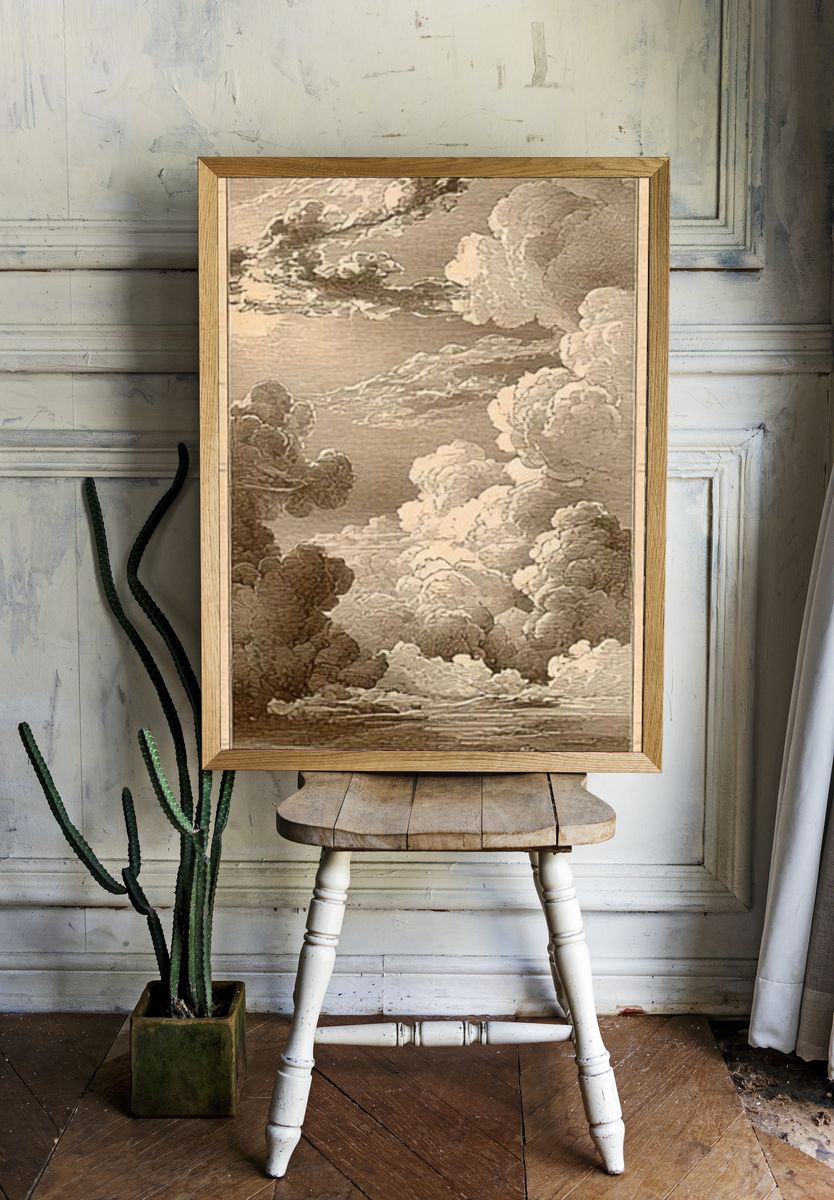 Sepia Cloudscape Vintage Print. room preview