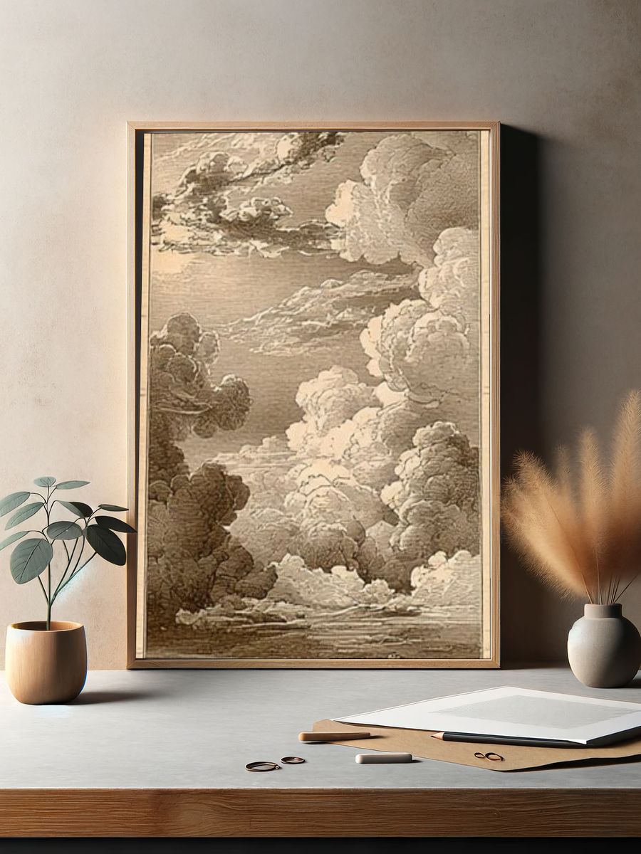 Sepia Cloudscape Vintage Print. — room view 2