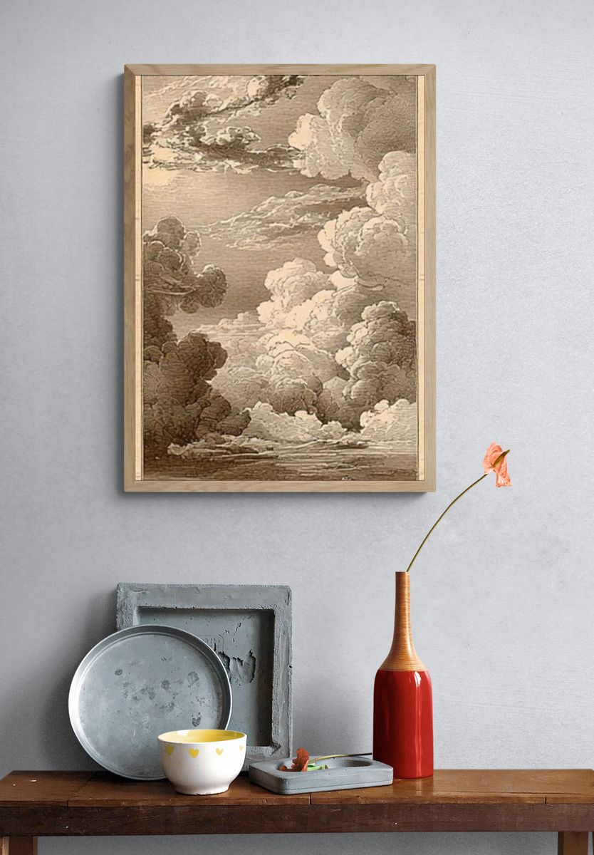 Sepia Cloudscape Vintage Print. — room view 3