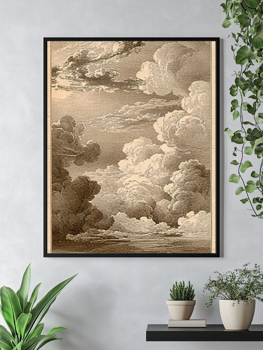 Sepia Cloudscape Vintage Print. — room view 4