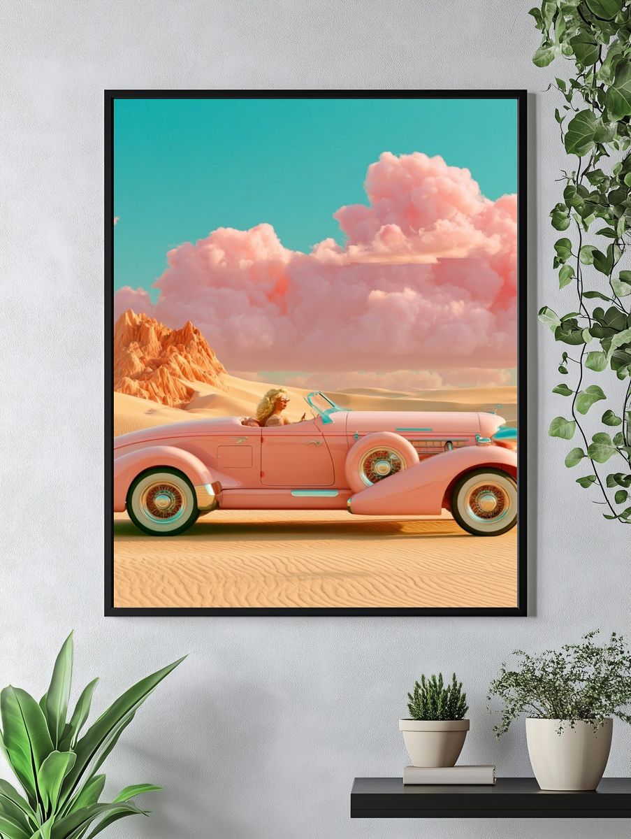 Pink Vintage Convertible Desert Poster. — room view 4