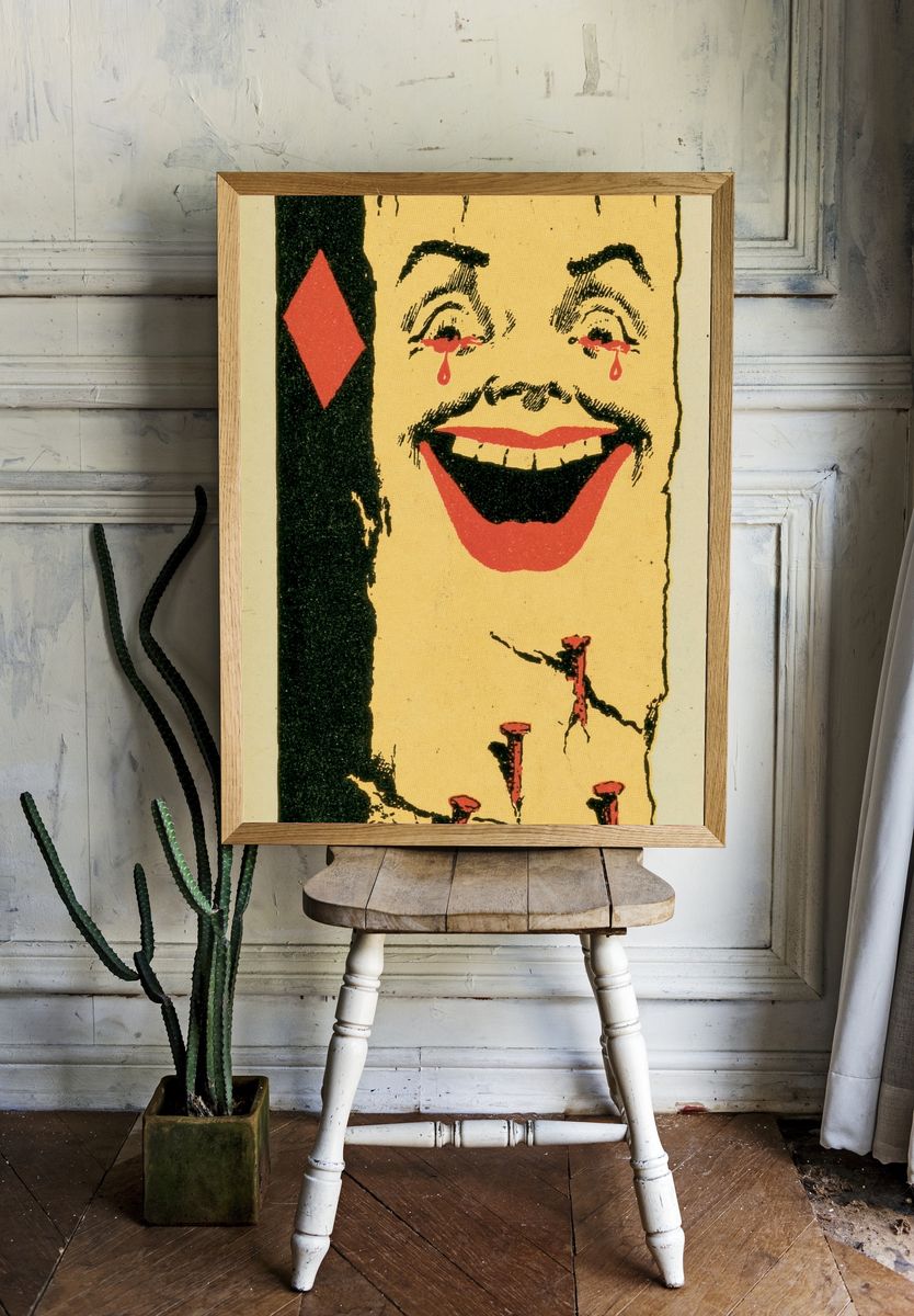 Surreal Smiling Face Vintage Print. — room view 1