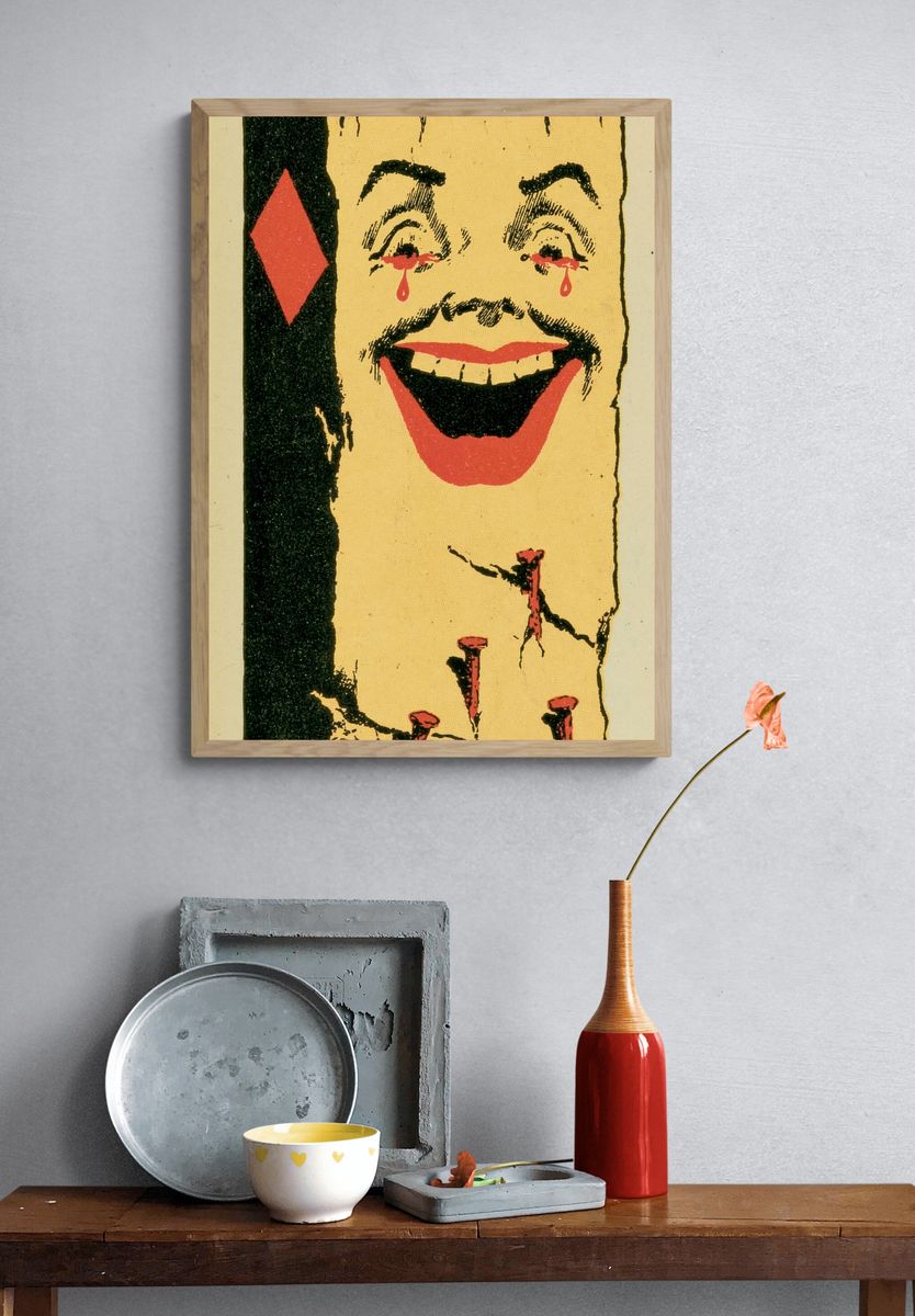 Surreal Smiling Face Vintage Print. — room view 3