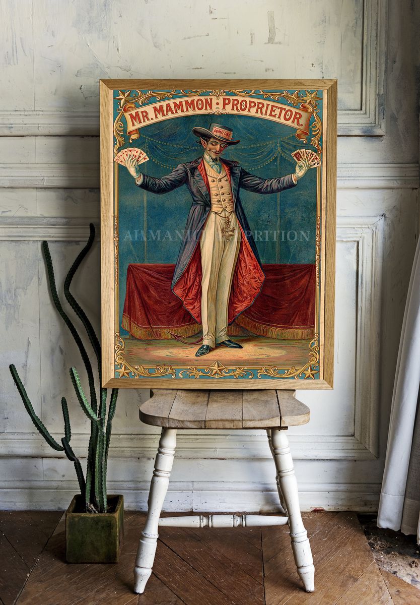 Mr. Mammon Proprietor Vintage Poster. room preview