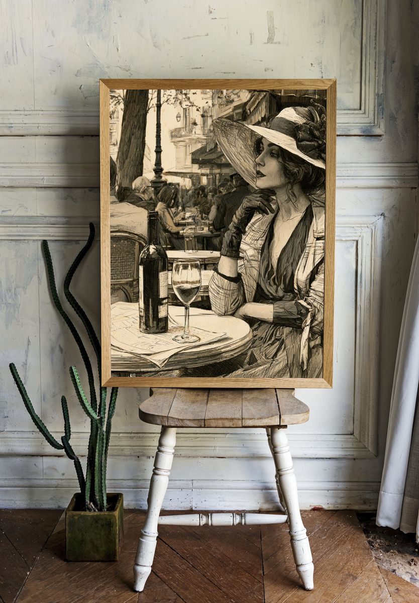 Paris Café Woman Vintage Print. — room view 1