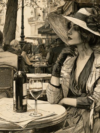 Paris Café Woman Vintage Print. poster