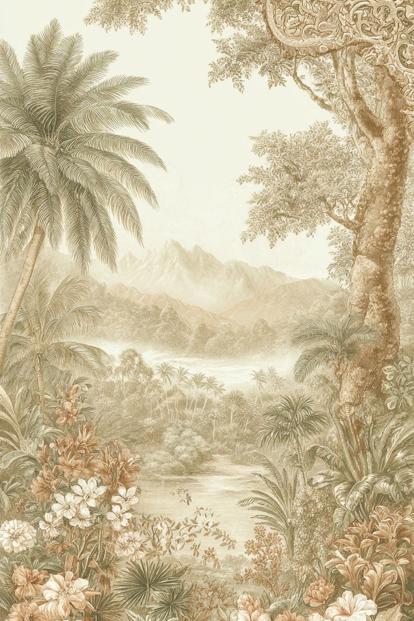 Tropical Garden Landscape Vintage Print. poster — vintage art