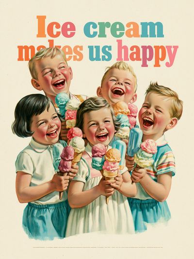Ice Cream Makes Us Happy Vintage Poster.