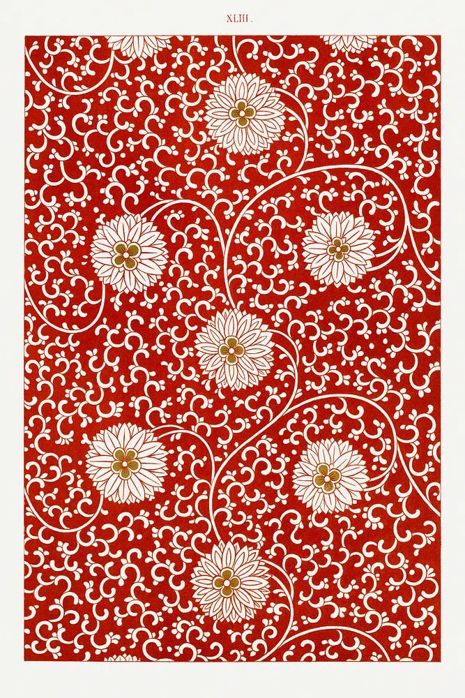 Red floral pattern, Examples Chinese. poster — vintage art