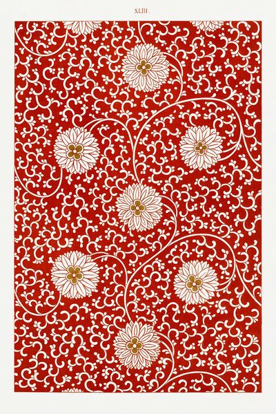 Red floral pattern, Examples Chinese. poster