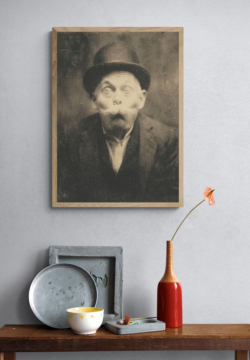 Surprised Gentleman Vintage Portrait Print. — room view 3