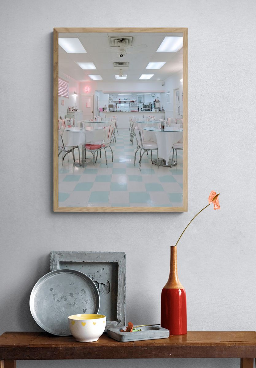 Pastel Retro Diner Interior Print. — room view 3