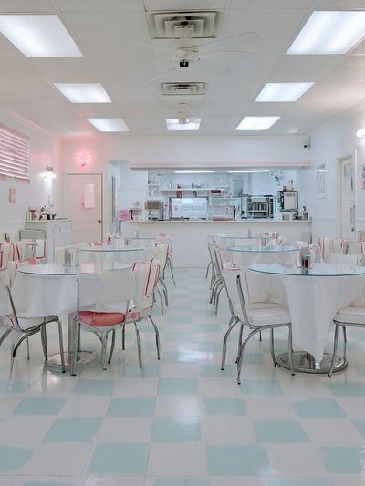 Pastel Retro Diner Interior Print.