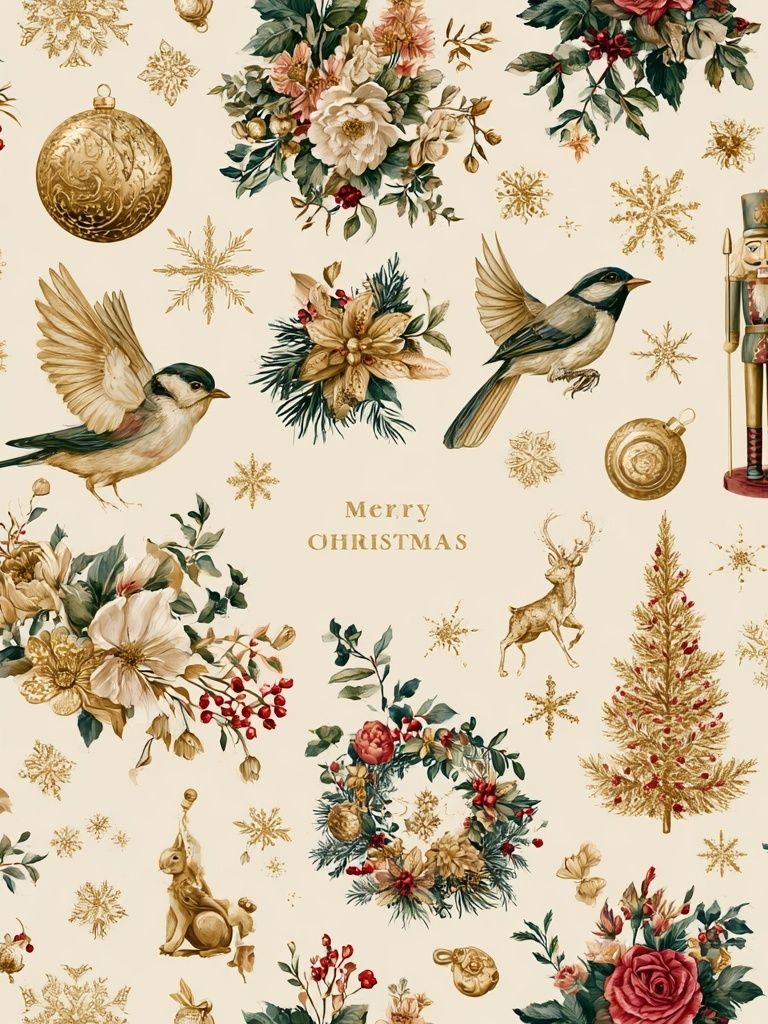 Christmas Floral Birds Print. poster detail