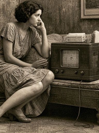 Vintage Woman with Radio Poster. poster detail