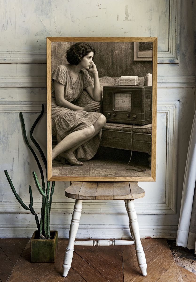 Vintage Woman with Radio Poster. — room view 1