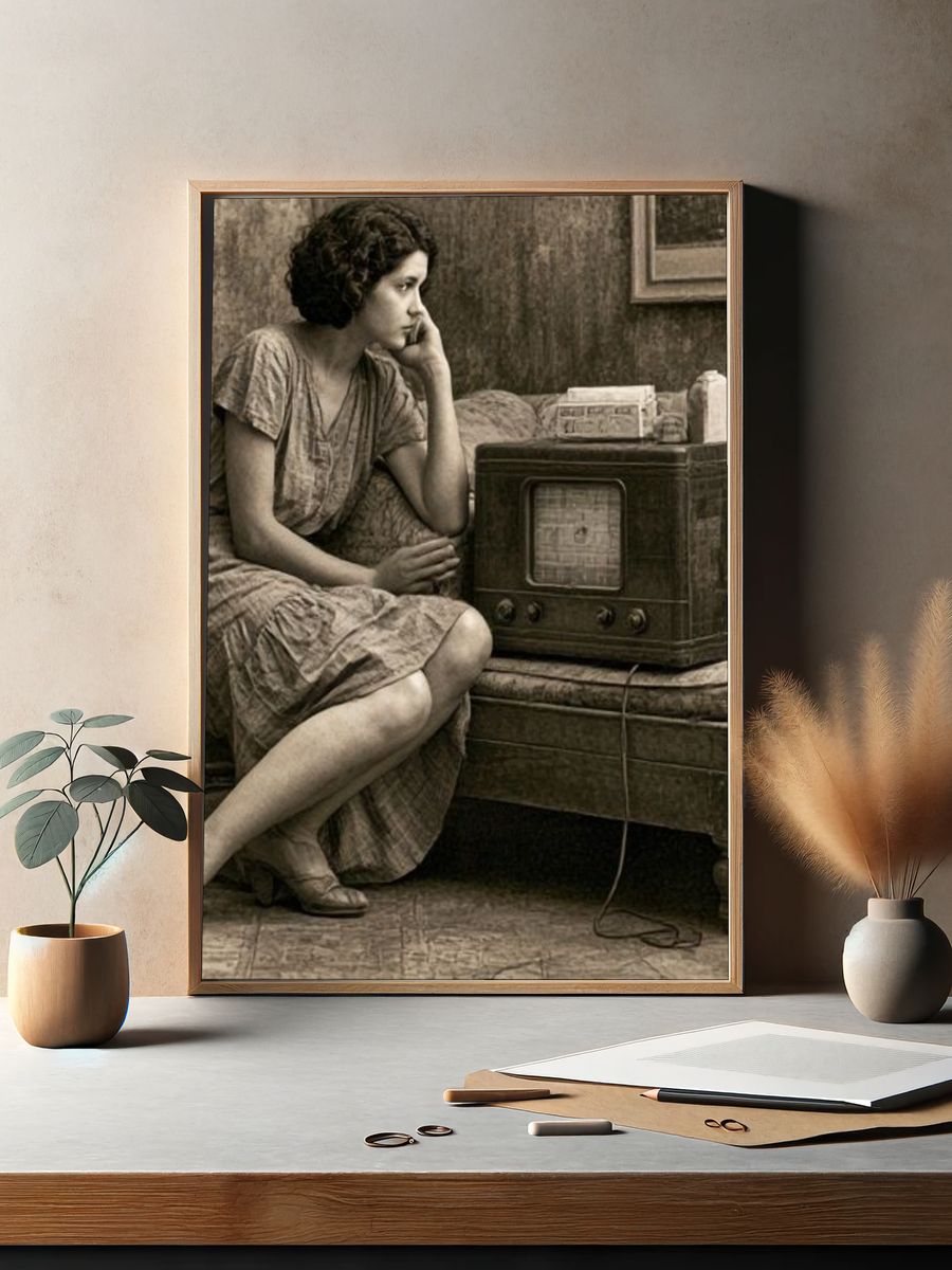 Vintage Woman with Radio Poster. — room view 2