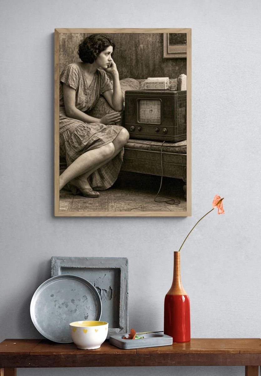 Vintage Woman with Radio Poster. — room view 3