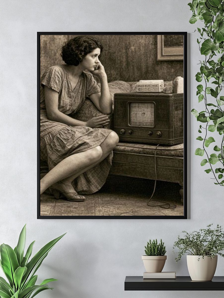 Vintage Woman with Radio Poster. — room view 4