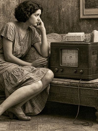 Vintage Woman with Radio Poster. poster