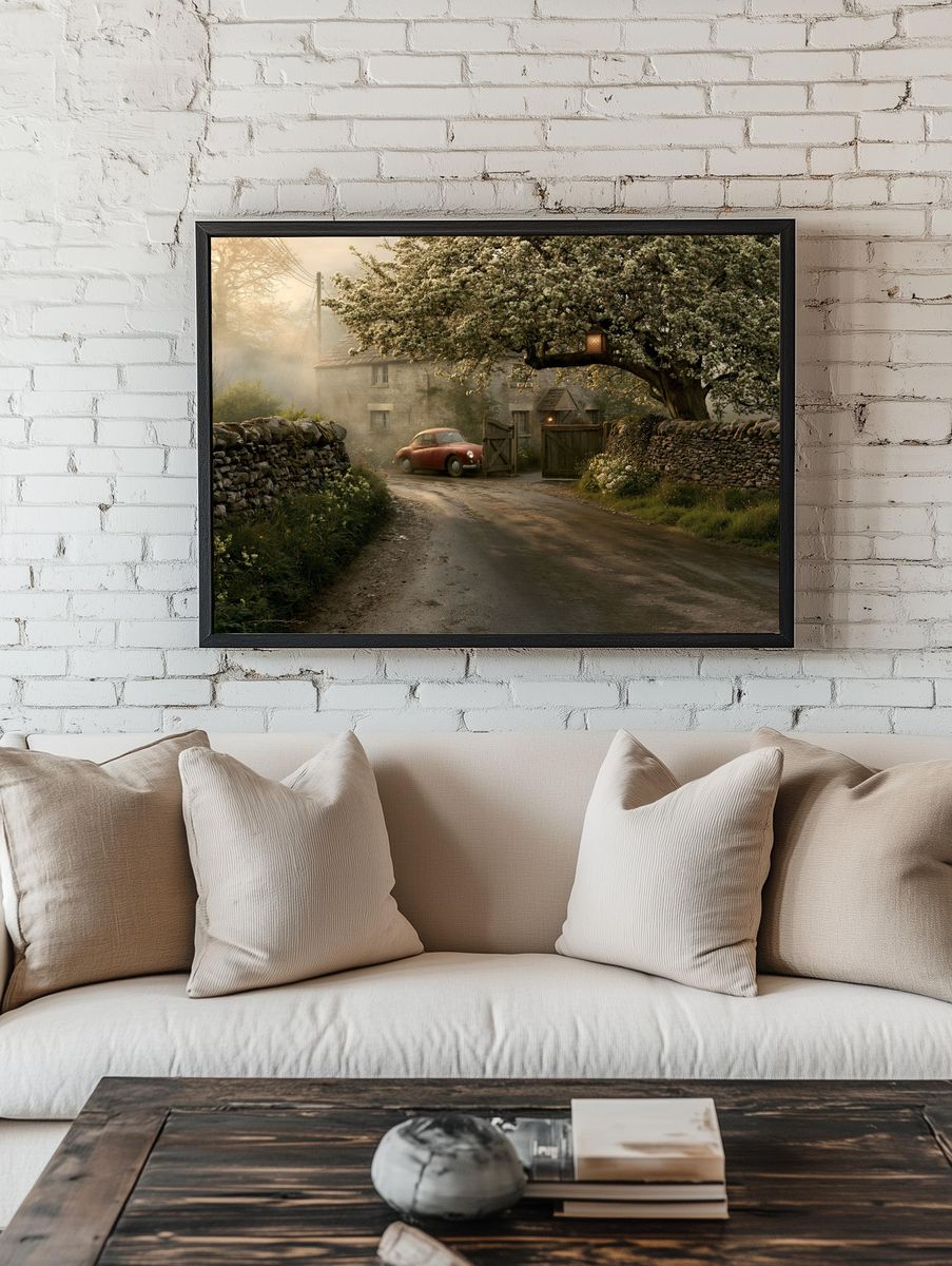 Countryside Cottage Drive Vintage Poster. — room view 1
