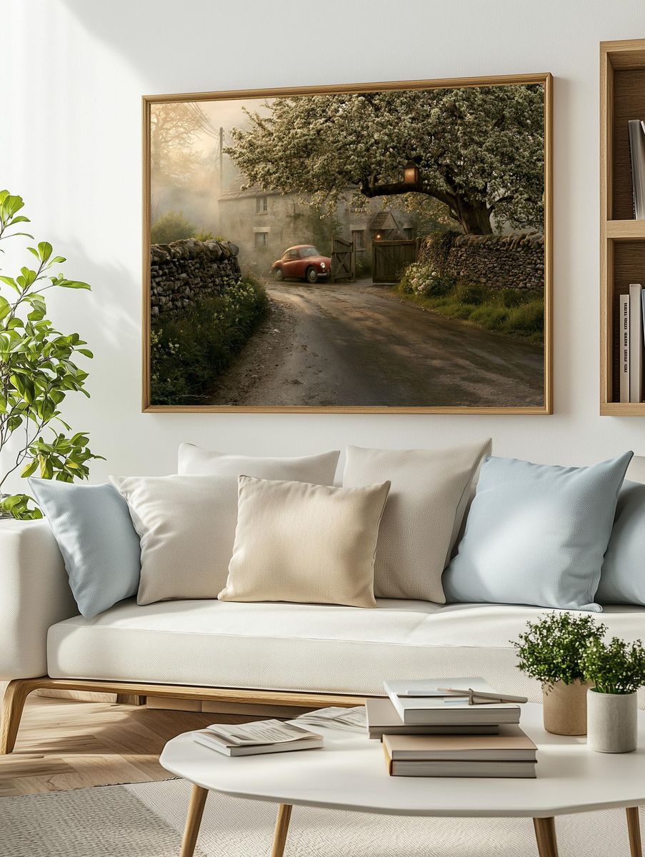 Countryside Cottage Drive Vintage Poster. — room view 2
