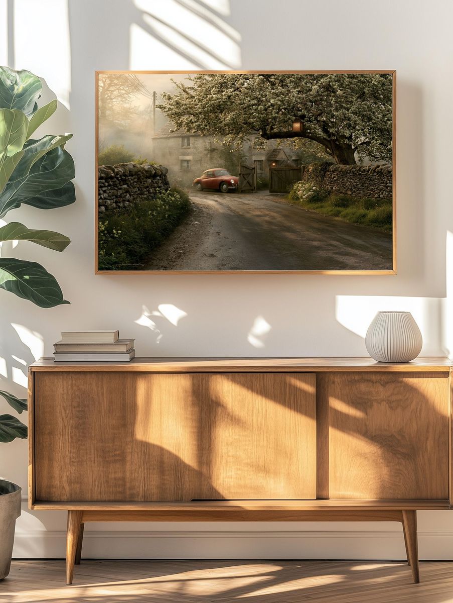 Countryside Cottage Drive Vintage Poster. — room view 3