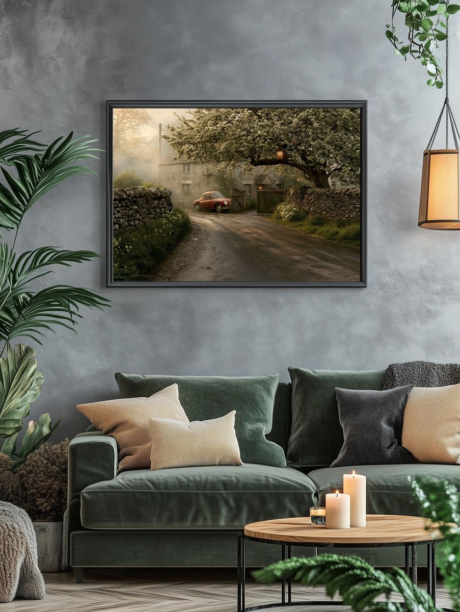 Countryside Cottage Drive Vintage Poster. — room view 4