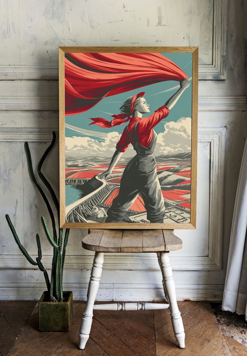 Red Banner Worker Vintage Poster. room preview